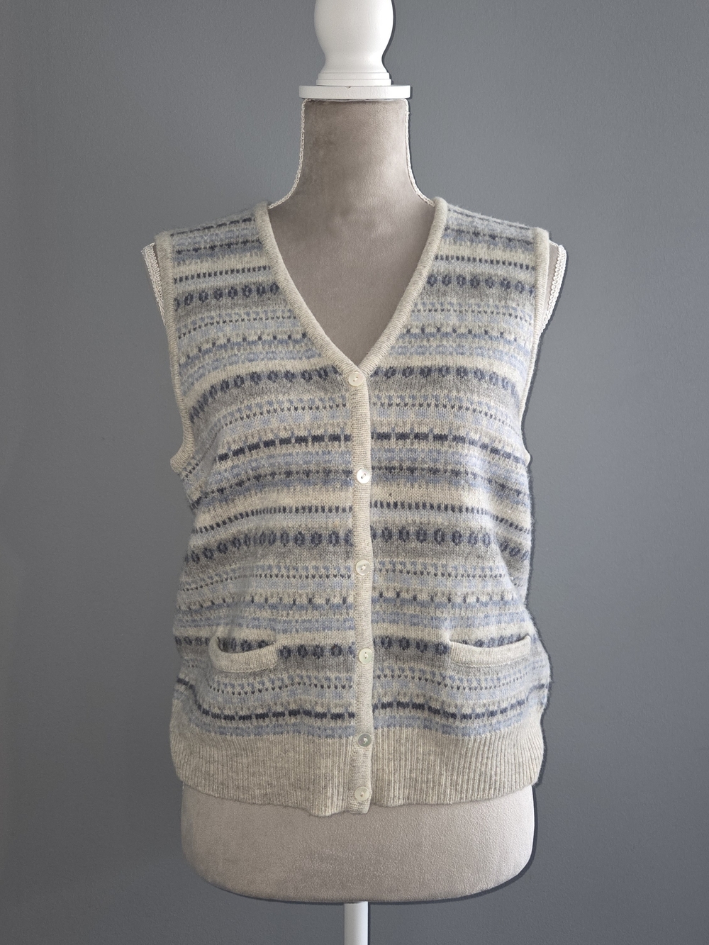 Eddie Bauer Women's Sweater Vest in Cream & Light Blue Stripes - PM